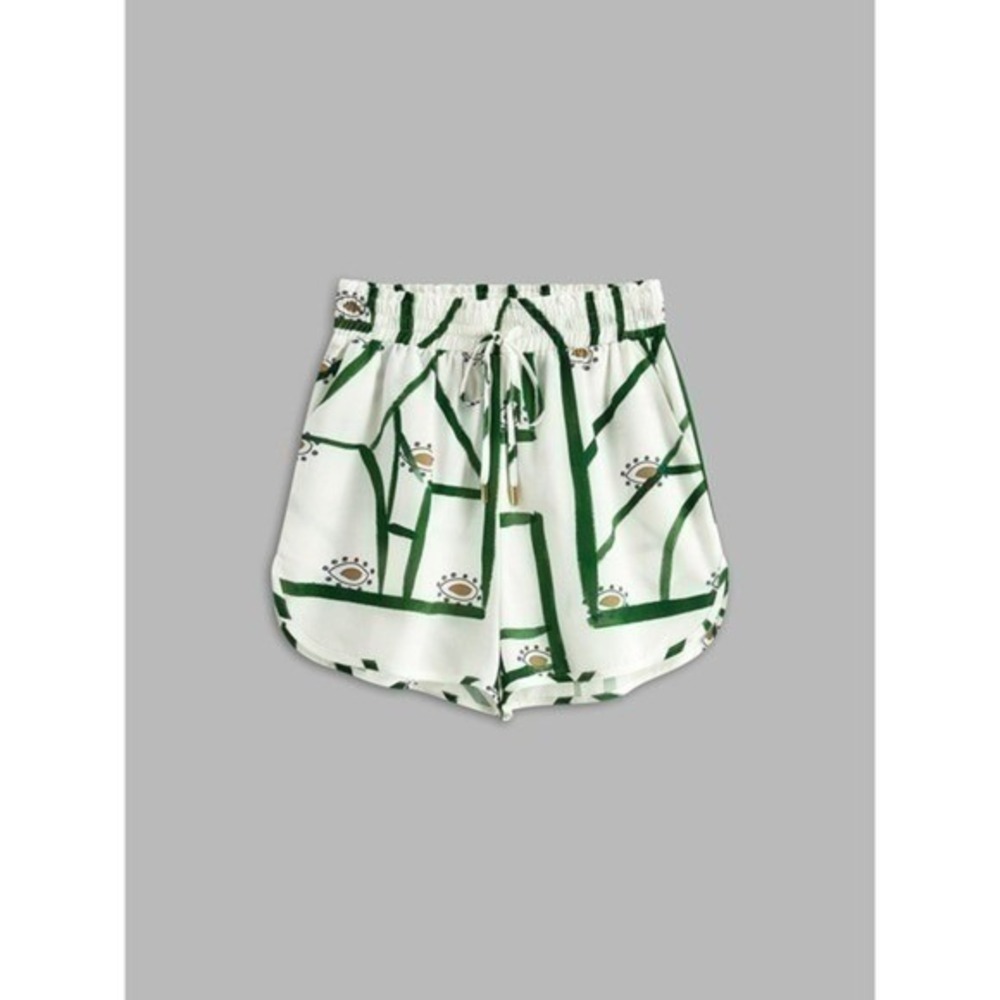 Commense Set Green Abstract Print Button Down Shirt & Drawstring Shorts M - Picture 14 of 16